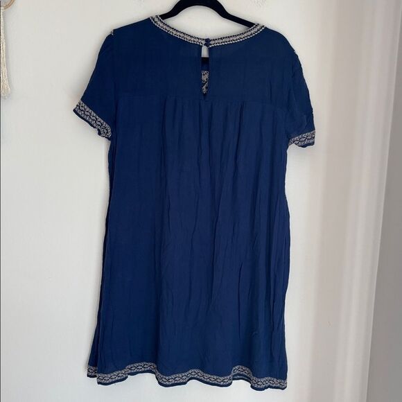 Lucky Brand Dark Blue Embroidered bohemian short sleeve casual Dress Women LG - Picture 10 of 12